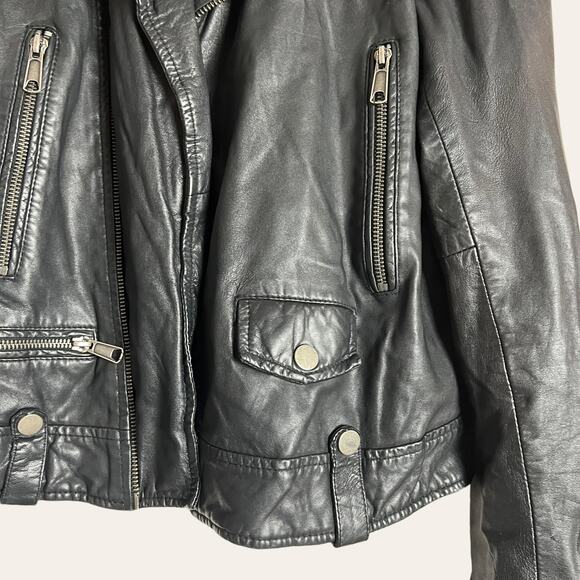 Slate & Willow Black Leather Biker Moto Jacket Size M - Picture 9 of 16